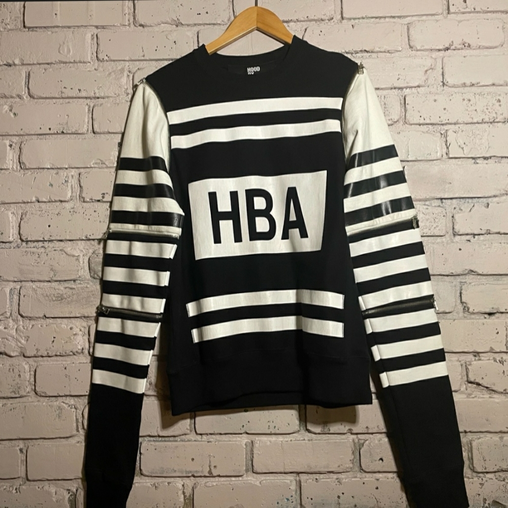 Hood By Air black & white striped zipper sleeve sweatshirt SS14